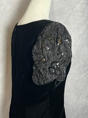 Vintage 1980s Morton Myles The Warrens Black Velvet Sequin Puff Sleeve Dress 8P