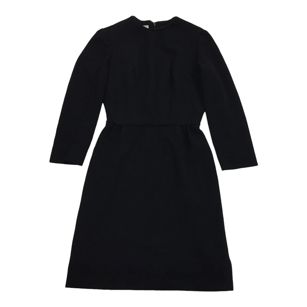 Vintage 1960s Sue Brett Knits Fit & Flare Dress S Solid Black Classic Union Made