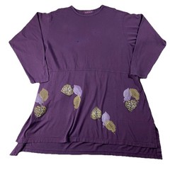 VTG 90’s Blue Fish Oversized Tunic Leaf Print Plum Women’s O/S Lagenlook READ