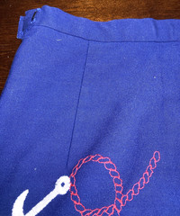 Vintage 1940s/50s Handmade Skirt US Navy Blue Embroidered Anchors w/ Lace Lining