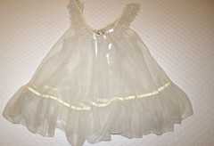 VINTAGE RARE TOSCA LAYER NYLON CHiFFON BABYDOLL NiGHTiE Cream Ivory M LACE BOW
