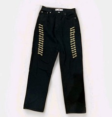 Vintage BWB Women 9 Black Jeans Gold Lace Grommet Military Style 100% Cotton Y2K