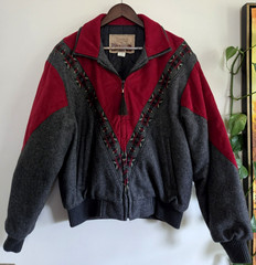 Vintage Cripple Creek Circle S Wool Ultrasuede Aztec Jacket Red Gray Southwest