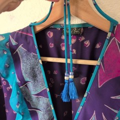 Vintage Diane Freis Purple Teal Georgette Ruffle Wrap Midi Dress 80s Housewife
