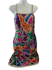 Vintage 80’s 90’s Sequin Mini Formal Dress Alyce Designs Bold Multi Color Sz. 6