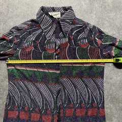 Huey Waltzer For Mannequin NWT VTG 70s Open Blouse Shirt Metallic Print Op Art L