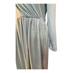 80s Ice Blue Goddess Maxi Dress Rhinestone Shimmer Studio 54 Draped Glam