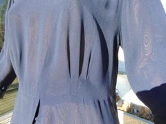 VTG 40s Blue Rayon Crepe Dress Lots of neat 40s details XL 42B