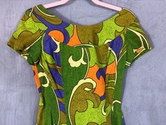 Vtg Ui Maikai Hawaiian Maxi Dress w/ Train Barkcloth 60s 70s Mod MCM Floral S