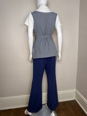 Vintage 1970s Double Knit Short Sleeve Pant Suit Polyester Tunic Bell Bottom 70s
