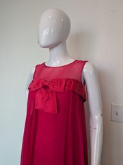 Vintage 60s Chiffon Dress With Satin Bow Hot Pink Sz Sm