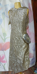 Vintage 60S 70S GOLD LUREX TINSEL METALLIC DISCO STRAPPY PARTY DRESS