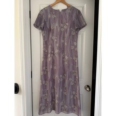 Vintage 90s Mom Sheer Floral Purple Maxi Dress Cottage Retro