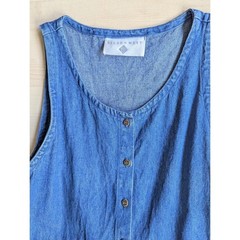 Eileen West Vtg 90s Minimalism Denim Dress Pockets Cotton Button Front USA Made