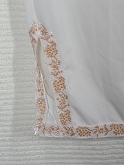 Vtg 60s Nylon Lingerie Top Gold Trim Thin Loop Bow High Collar Pinup S M B36 MCM