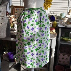 Vintage Shamrock Print Skirt St Patrick’s Day Green Clover Belted Midi Skirt Sm