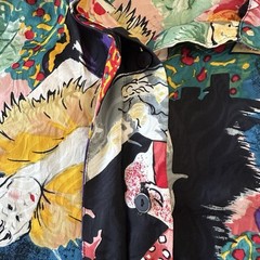 Vintage 80s Jerri Sherman Collection Silk Colorful Moulin Rouge Blouse Size 8