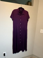 Halston Sz 13 Shirt Dress Purple Silk Long Button Down Front Purple 1990s VTG