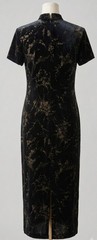 Vintage 90’s Black Velvet Gold Dogwood Asian Frog Maxi Dress M Petite Back Slit