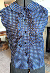 Vintage 1950s Navy Blue w/ pattern Cotton Sleeveless Blouse 1960s
