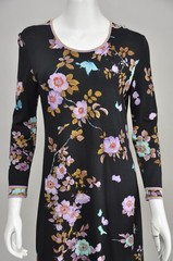 Vintage 1960s Leonard Black Dark Floral & Wool Jersey Knit Shift Dress XS-M