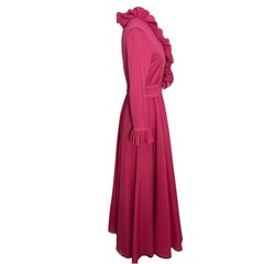 Vintage Victor Costa Pink Maxi Dress Size 10 Long Sleeve Formal Ruffle Sweeping