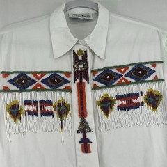 Vintage Cedars Beaded Fringe Western Shirt Women’s Size 14 White