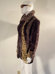 Vintage 90’s Wraps Faux Fur A Line Coat With Multi Pattern Piecing Sz Small