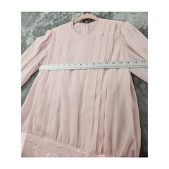 Vintage 70s Chiffon Pleated Satin Trim Blouson Maxi Dress Size 10 Pink Formal