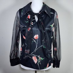VTG Henry Allen Sheer Sleeve Floral Blouse Womens M Black Whimsigoth Romantic