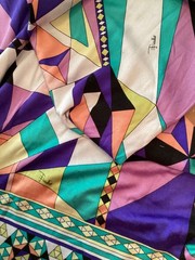 VINTAGE EMILIO PUCCI / ITALY SZ 36 / 8 US SIGNATURE SILK DRESS **GOOD W/ FLAW**
