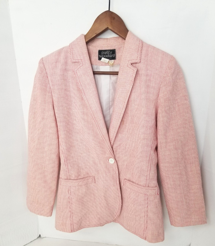 Vintage Patty Woodard California Women XS Blazer Red White Seersucker Lined 70’s