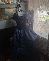 Vtg Alfred Angelo Blue Off Shoulder Formal Dress Sz 8 Excellent Condition