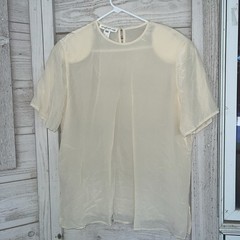 VTG 1990s Jones New York 100% Silk Blouse Beige Shoulder Pads Sz 14W Career Top