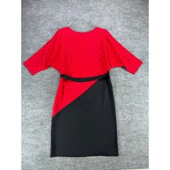 VTG Visions California Red Black Colorblock Geometric Belted Midi Dress 13/14