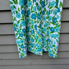 Vintage The Vested Gentress Floral Hand Screened Print Strap Dress Blue Green