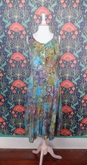 Vintage 90’s Y2K Norm Thompson Tie Dye Green Blue Batik Boho Hippie Midi Dress