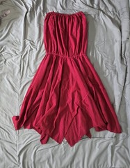 Vintage Homemade Strapless Dress Red Cotton Festival Fairy Renaissance M