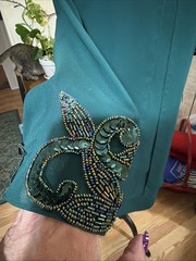 VINTAGE 1980s PATRA DRESS GREEN BEADS SEQUINS OVERLAY POLYESTER SIZE 12