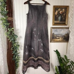Vintage Helen Blake Crinkle Floral Open Back Midi Dress