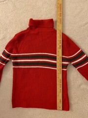 VINTAGE FUNDAMENTALS 100% ACRYLIC RED & STRIPES TURTLE NECK PULLOVER SIZE SMALL