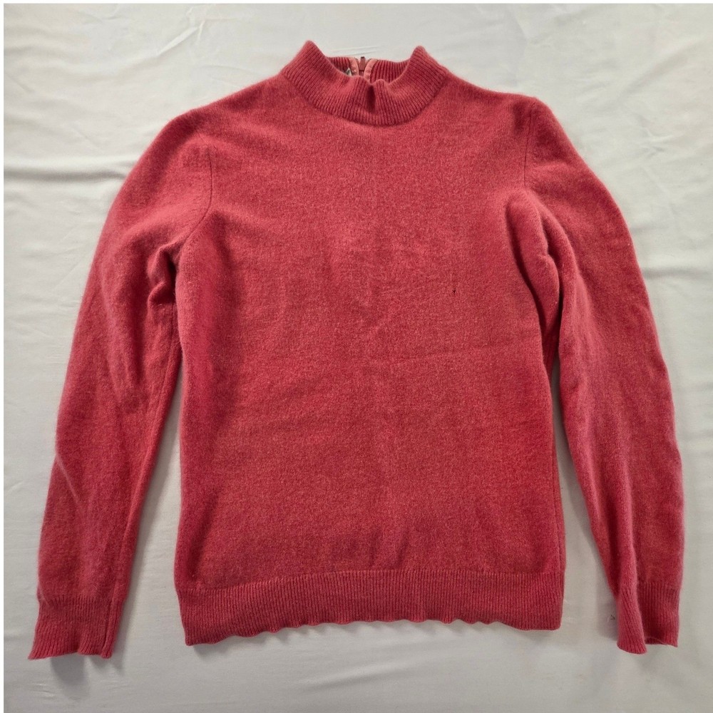 Jaeger Sweater 100% Cashmere Mock Neck Back Zip Pink Size 38/97cm 70s Luxury