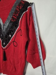 C’est Joli Too Vintage 80s Sweater Womens Med/Lrg Red Sequin Lace Tassel Glam