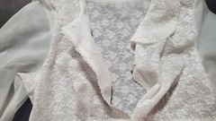 Vtg Shadowline Sheer Robe Lace Bodice Yoke Open Bottom Petite XXS Pearl Button