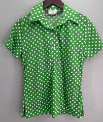VTG 1970s Polka Dot Top Collared Women’s Small Rockabilly Pinup USA
