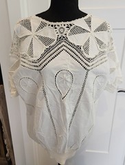VTG NOS Hand Made BANDO Crochet Lace 100% Cotton Linen Tunic Large Women’s Top