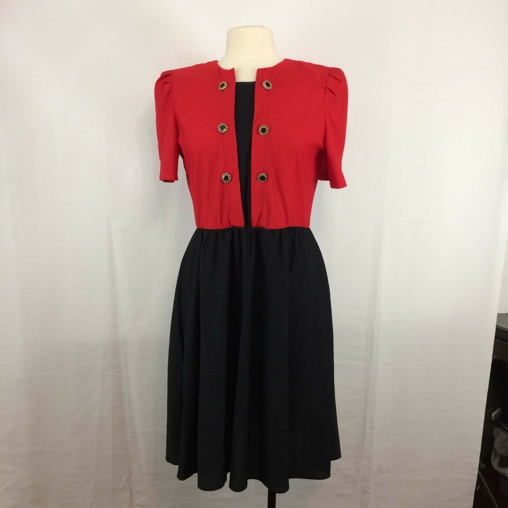 Tabby of California Red and Black Bold Color Dress, Size 12 Vintage 70’s 80’s