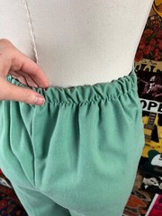 Vtg 70s Green Pastel Floral Lace V-Neck Puff Sleeve Top Pants Suit Set PXS Retro