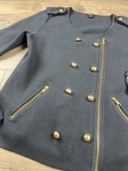 Ann Taylor Navy Military Style Zip Up Jacket Sweater Wool Cotton Blend Size S