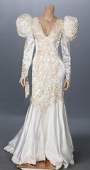 Demetrios Vintage 80s 90s Ivory Satin Sequin Long Sleeve Wedding Dress sz 12 NWT